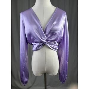 NWT Forever 21 Women's Lavender Satin Wrap Crop Lng Sleeve Top Sz Med Whimsigoth